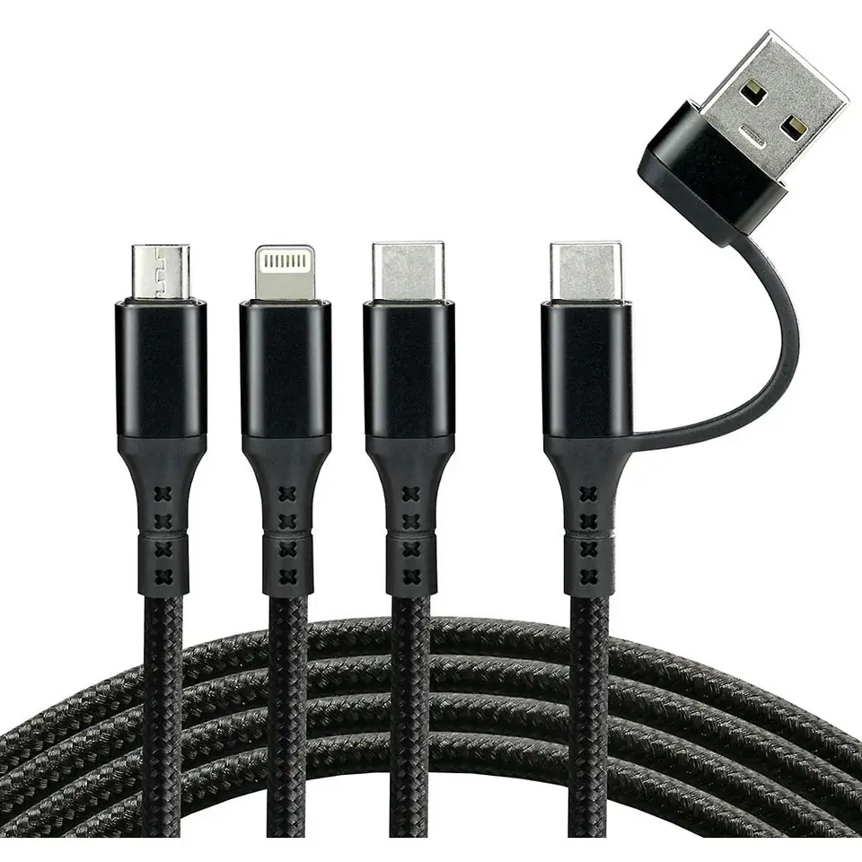 ⁨Kabel USB-A/USB-C -> USB-C/microUSB/Lightning 3w1 1,2m 3A pleciony czarny EVERACTIVE (CBB-1.2ALL)⁩ w sklepie Wasserman.eu