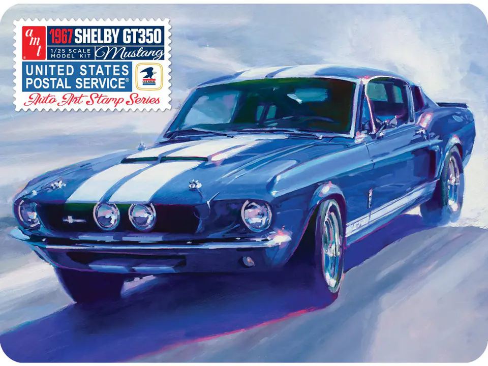 ⁨Model Plastikowy - Samochód 1967 Shelby GT350 USPS Stamp Series 1:25 - zestaw w metalboxie!⁩ w sklepie Wasserman.eu