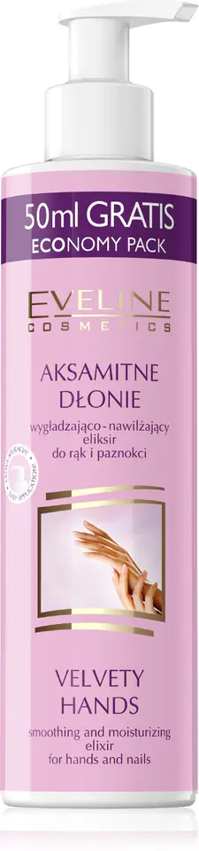 ⁨EVELINE Aksamitne dłonie wygładzająco - nawilżający eliksir do rak i paznokci 245 ml⁩ w sklepie Wasserman.eu