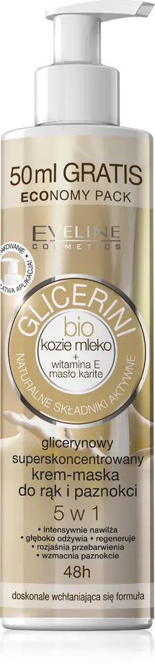 ⁨EVELINE Bio Kozie Mleko Glicerynowy superskoncentrowany krem - maska do rąk i paznokci 5 W 1 245 ml⁩ w sklepie Wasserman.eu