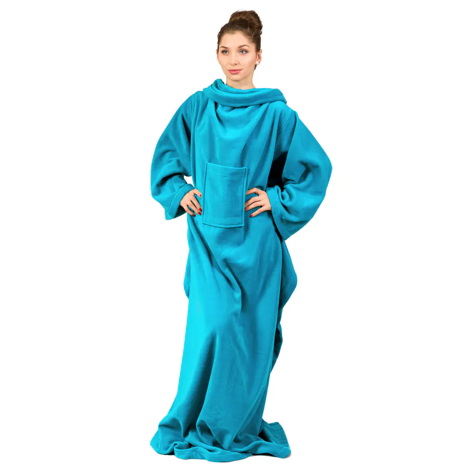 ⁨Blanket Bathrobe Blue blanket with fleece sleeves⁩ at Wasserman.eu