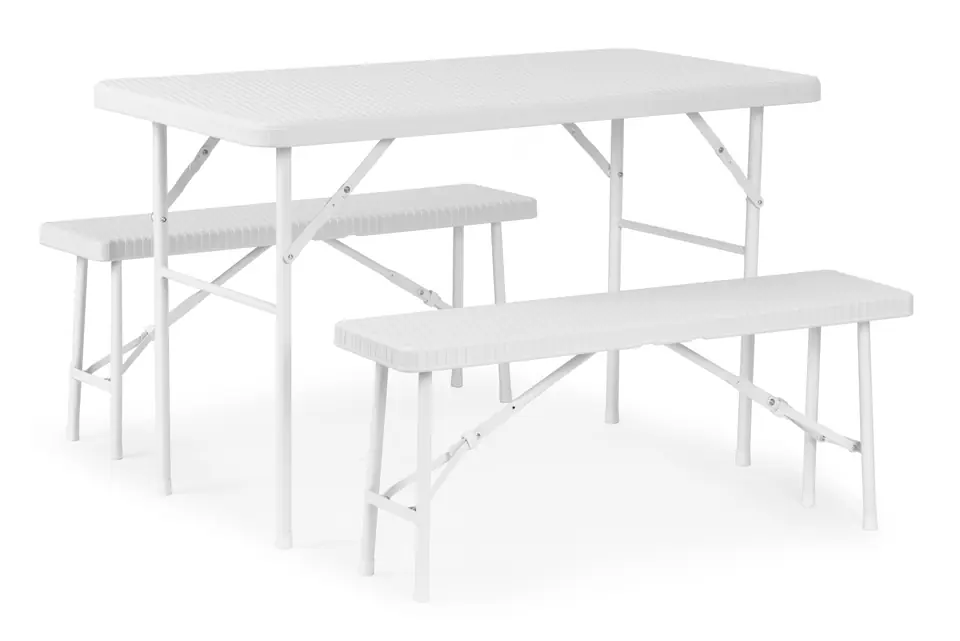 ⁨Zestaw cateringowy stół 120 cm 2 ławki komplet bankietowy - biały⁩ w sklepie Wasserman.eu
