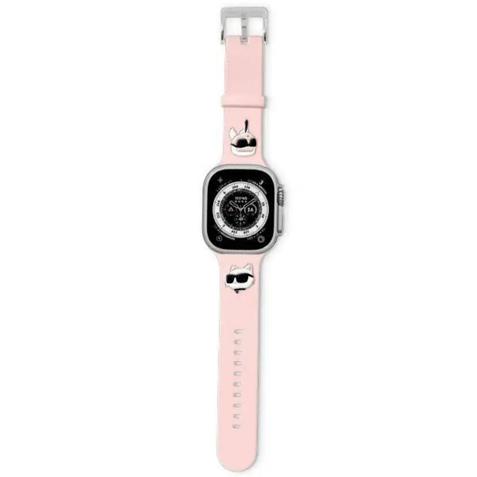 Pasek do APPLE WATCH 1 / 2 / 3 / 4 / 5 / 6 / 7 / 8 / SE / ULTRA (42 / 44 / 45 / 49 MM) Karl Lagerfeld Strap 3D Rubber Karl&Choupette Heads (KLAWLSLKCNP) różowe w sklepie Wasserman.eu