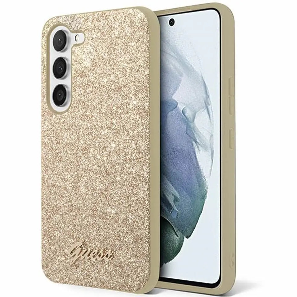 ⁨Guess GUHCS24MHGGSHD S24+ S926 złoty/gold hardcase Glitter Script⁩ w sklepie Wasserman.eu