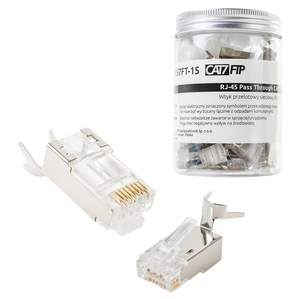 ⁨Wtyk RJ45 przelotowy kat7 FTP PT-RJ457FT-15 50 szt⁩ w sklepie Wasserman.eu