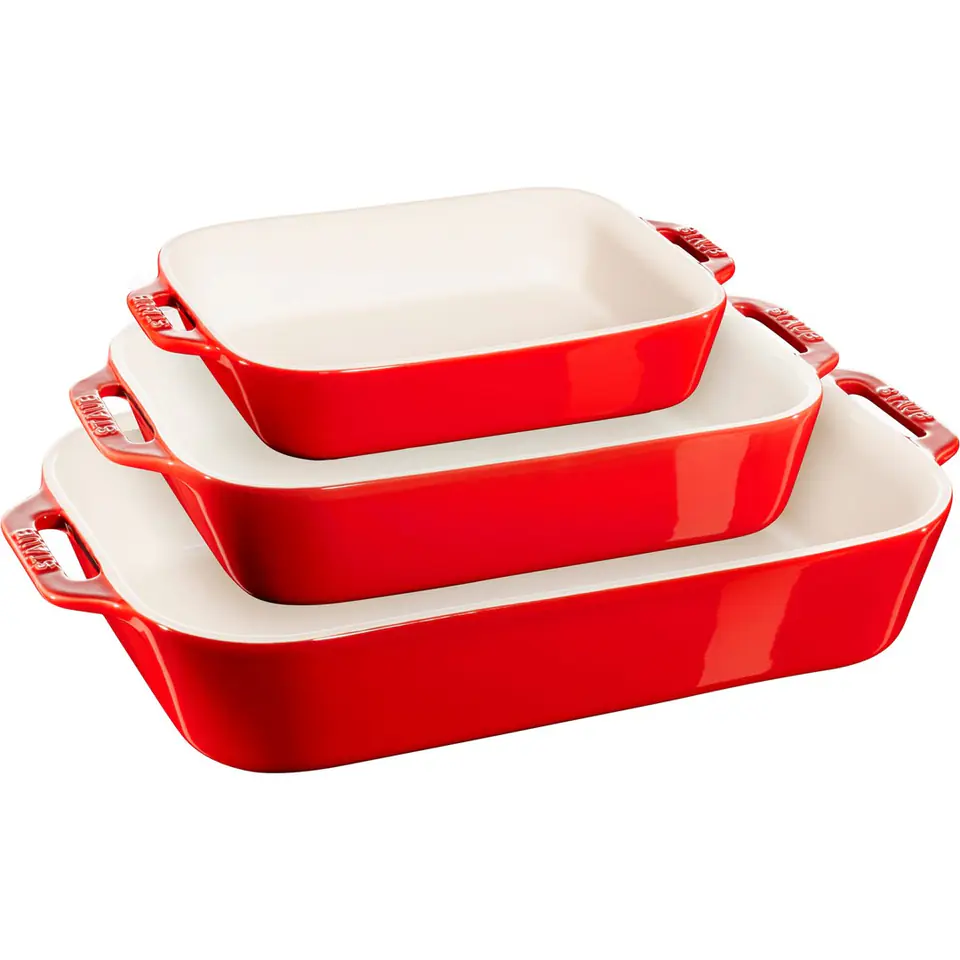 Zestaw 3 prostokątnych półmisków ceramicznych STAUB 40508-171-0 - czerwony w sklepie Wasserman.eu
