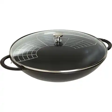 ⁨Staub cast iron wok with lid - Black, 37 cm⁩ at Wasserman.eu