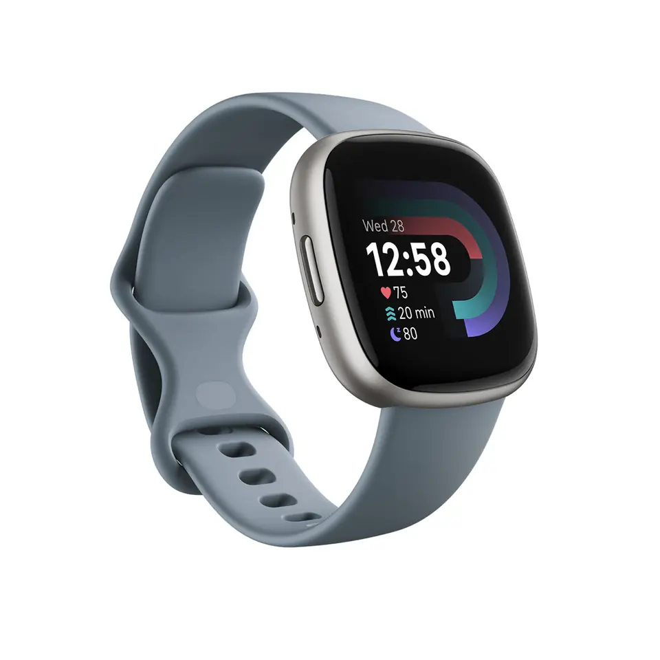 ⁨Fitbit Inteligentny zegarek NFC GPS (satelitarny) Ekran dotykowy AMOLED Monitorowanie aktywności 24/7 Wodoodporny Bluetooth Wi-Fi Wodospad Niebieski / Platynowy⁩ w sklepie Wasserman.eu