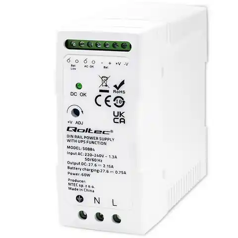 ⁨Qoltec 50884 DIN Rail Power Supply with UPS function | 60W⁩ at Wasserman.eu