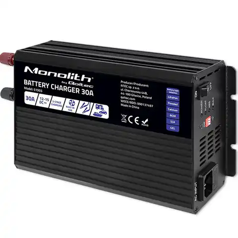 ⁨Qoltec 51955 Smart Monolith charger for LiFePO4 AGM GEL SLA batteries | 30A | 12V⁩ at Wasserman.eu