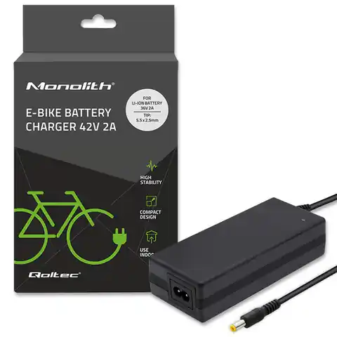 ⁨Qoltec 50761 Charger for e-bike batteries 36V | 42V | 2A | 5.5*2.5⁩ at Wasserman.eu
