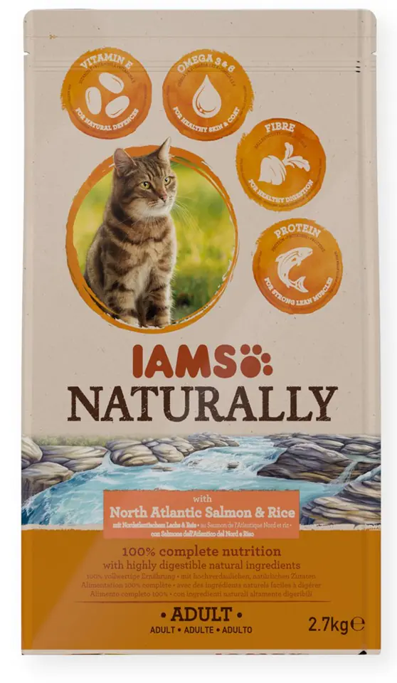⁨IAMS Naturally Adult North Atlantic salmon & rice - dry cat food - 2,7kg⁩ at Wasserman.eu