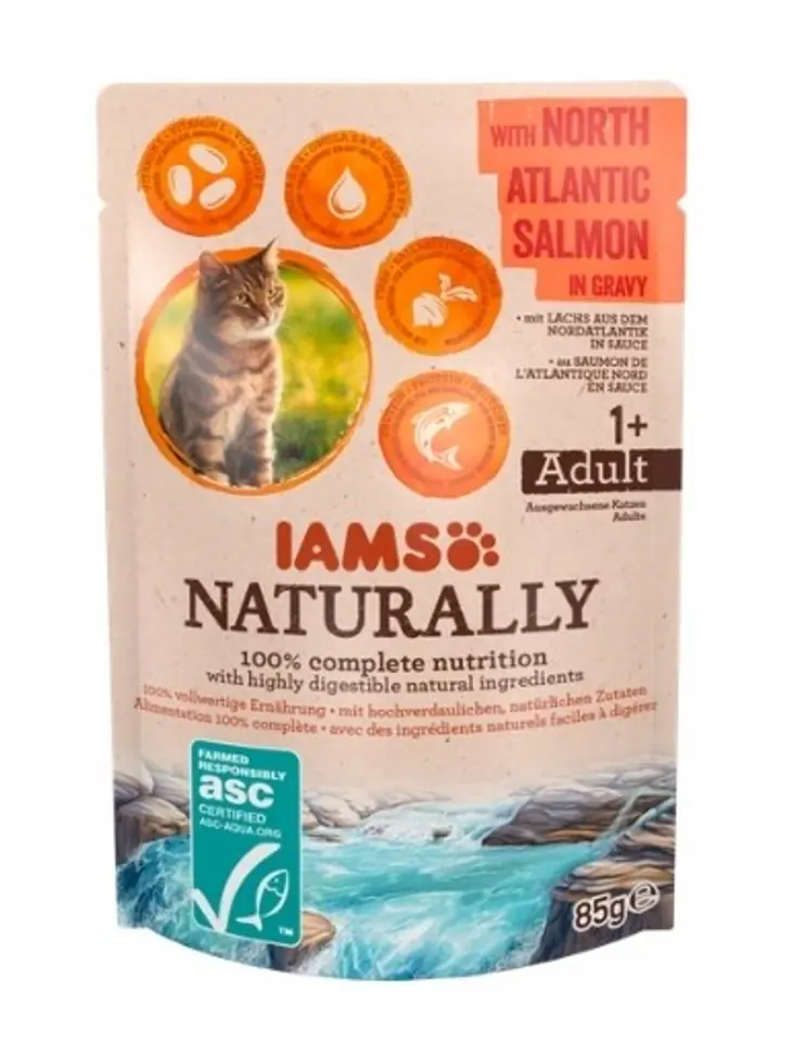 ⁨IAMS Naturally Adult z łososiem północnoatlantyckim w sosie 85g kot⁩ w sklepie Wasserman.eu