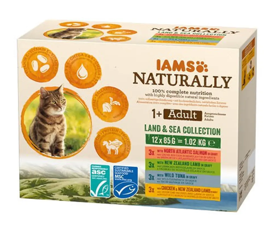 ⁨IAMS Naturally Adult zestaw smaków morskch i mięsnych 12x85g kot⁩ w sklepie Wasserman.eu