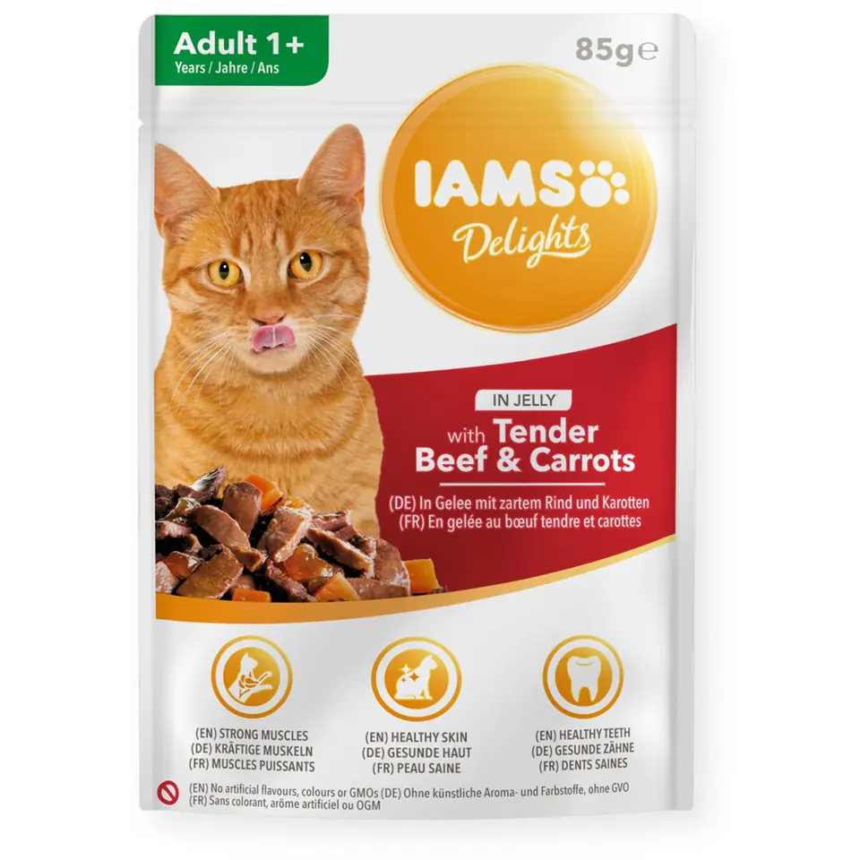 ⁨IAMS Delights Adult Beef with carrot in jelly- wet cat food - 85g⁩ at Wasserman.eu