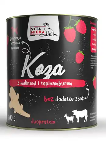 ⁨SYTA MICHA Goat with raspberries and Jerusalem artichoke - wet dog food - 800g⁩ at Wasserman.eu