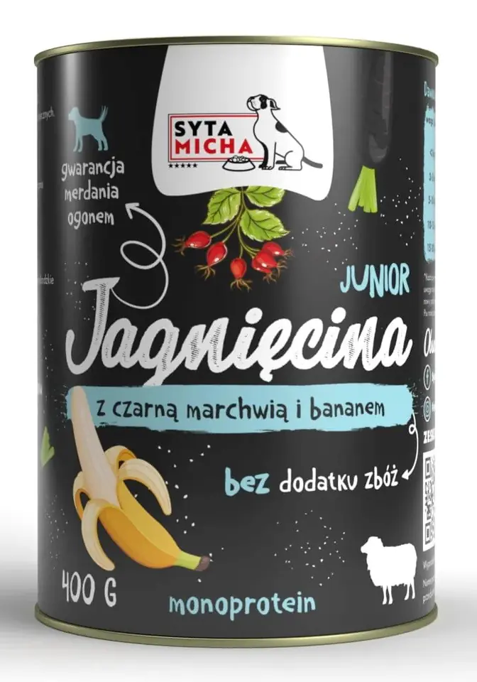 ⁨SYTA MICHA Junior Lamb with black carrot and banana - wet dog food - 400g⁩ at Wasserman.eu