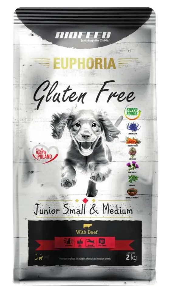 ⁨BIOFEED Euphoria Gluten Free Junior small & medium Beef - dry dog food - 2kg⁩ at Wasserman.eu