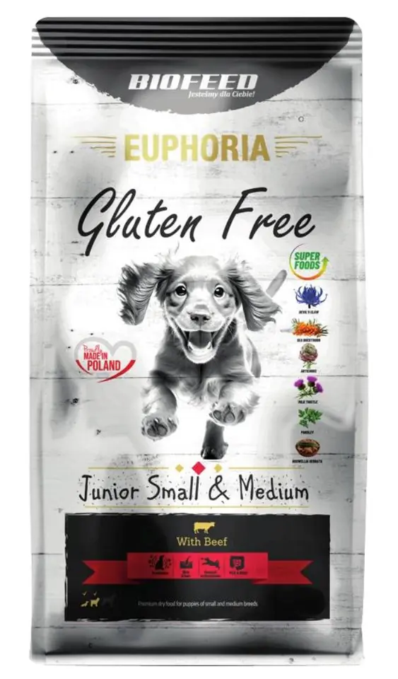 ⁨BIOFEED Euphoria Gluten Free Junior small & medium Beef - dry dog food - 12kg⁩ at Wasserman.eu