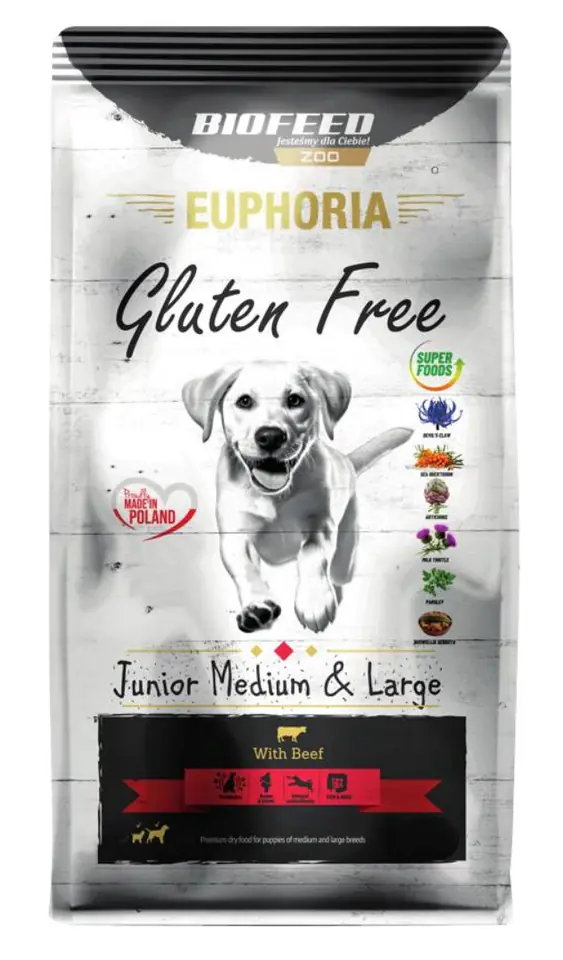 ⁨BIOFEED Euphoria Gluten Free Junior medium & large Beef - dry dog food - 12kg⁩ at Wasserman.eu