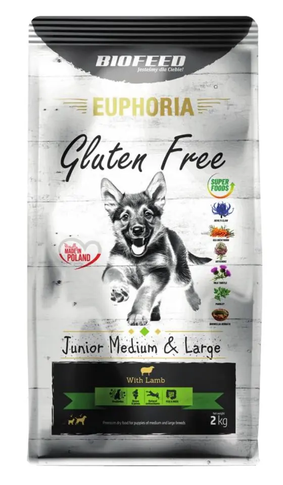 ⁨BIOFEED Euphoria Gluten Free Junior medium & large Lamb - dry dog food - 2kg⁩ at Wasserman.eu