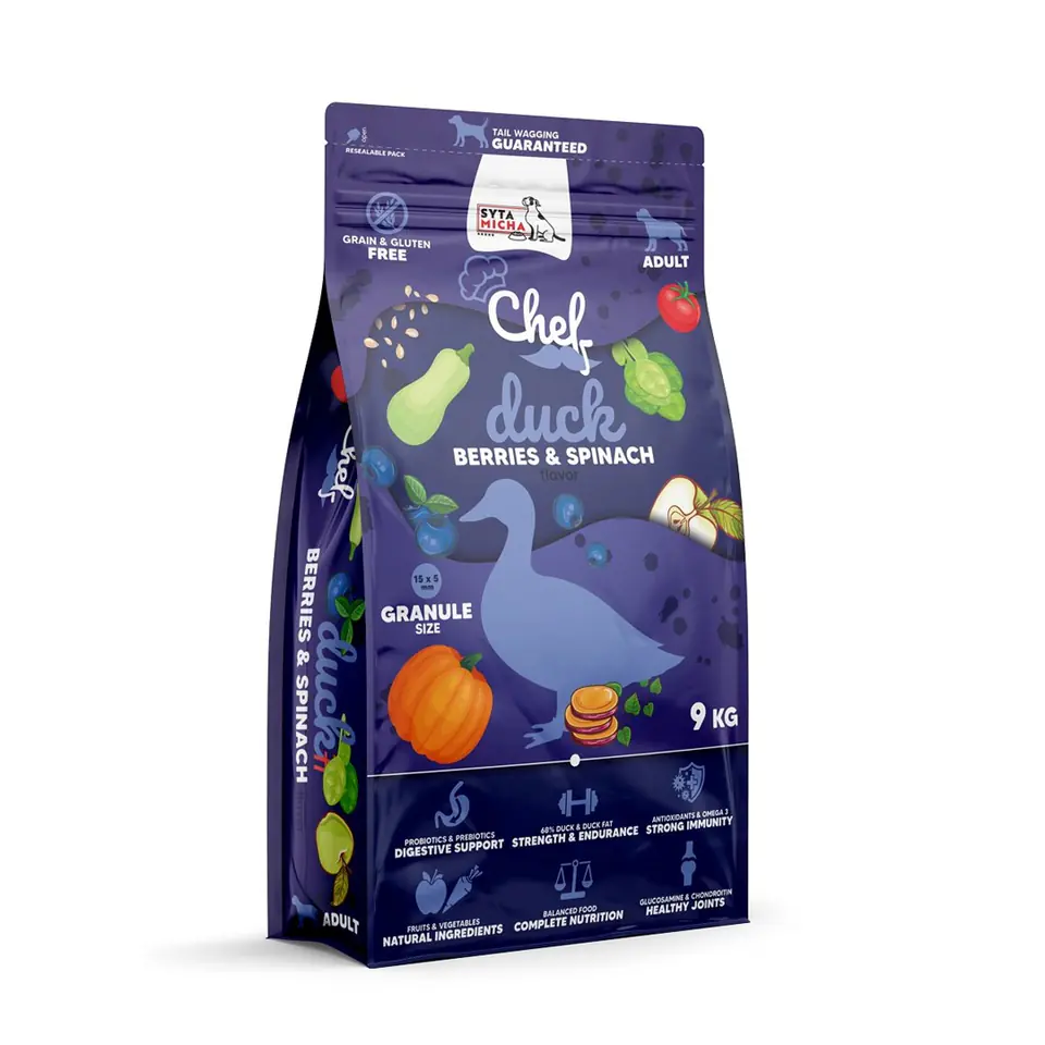 ⁨SYTA MICHA Chef Duck, berries and spinach - dry dog food - 9kg⁩ at Wasserman.eu