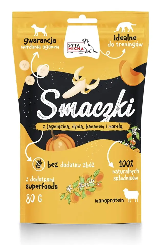 ⁨SYTA MICHA Treats with lamb, pumpkin, banana and apricot - dog treat - 80g⁩ at Wasserman.eu