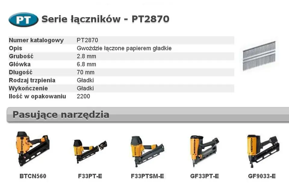 ⁨BOSTITCH NAILS PT 33' 2.8 x 70mm 2200 pcs⁩ at Wasserman.eu