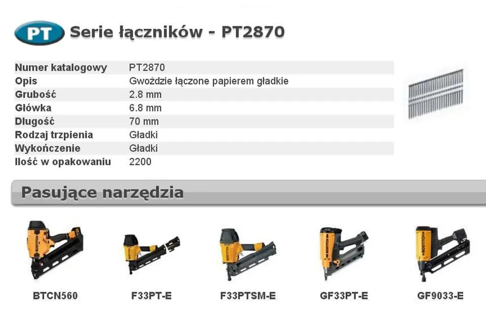 ⁨BOSTITCH GWOŹDZIE PT 33` 2,8 x 70mm 2200 szt.⁩ w sklepie Wasserman.eu