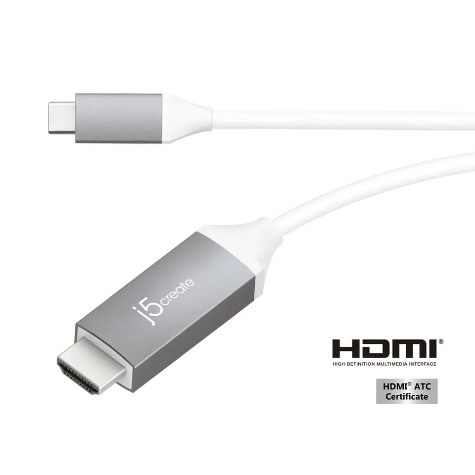 ⁨Adapter j5create USB-C to 4K HDMI Cable (USB-C m - 4K HDMI m 1,8m; kolor biało srebrny) JCC153G-N⁩ w sklepie Wasserman.eu