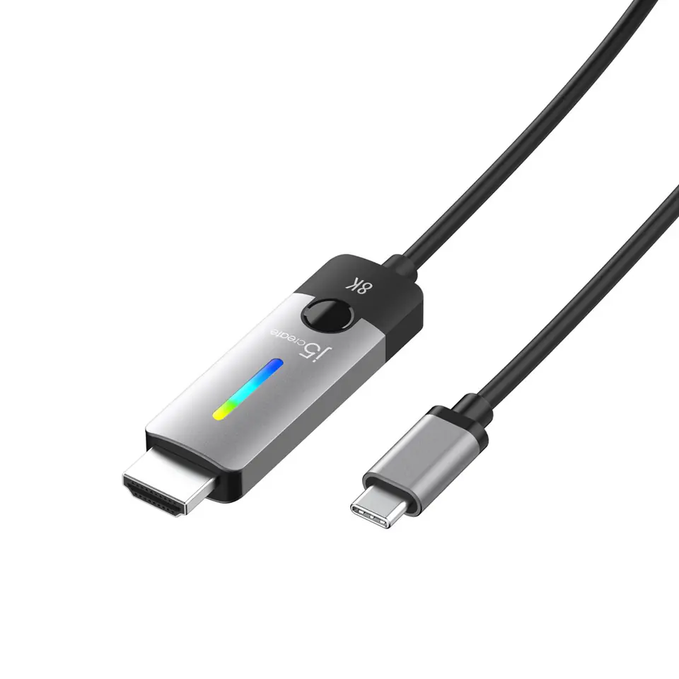 ⁨Adapter j5create USB-C to HDMI 2.1 8K Cable (USB-C m - 8K HDMI m 1,8m; kolor srebrno czarny) JCC157-N⁩ w sklepie Wasserman.eu