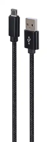 ⁨Gembird CCDB-mUSB2B-AMBM-6 Cotton braided Micro-USB cable with metal connectors, 1.8 m, black⁩ at Wasserman.eu