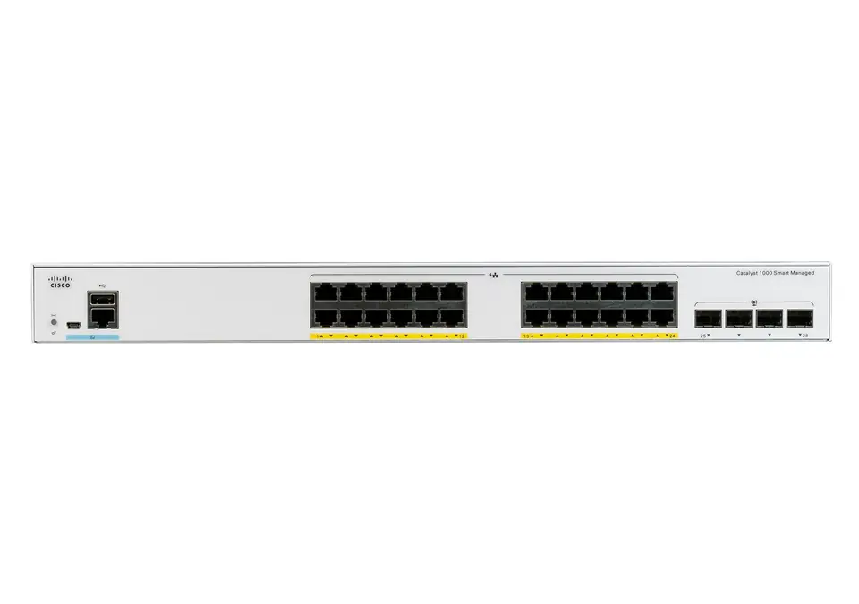 ⁨Cisco Catalyst 1000-24P-4G-L Network Switch, 24 Gigabit Ethernet (GbE) PoE+ Ports, 195W PoE Budget, four 1 G SFP Uplink Ports, Fanless Operation, Enhanced Limited Lifetime Warranty (C1000-24P-4G-L)⁩ at Wasserman.eu