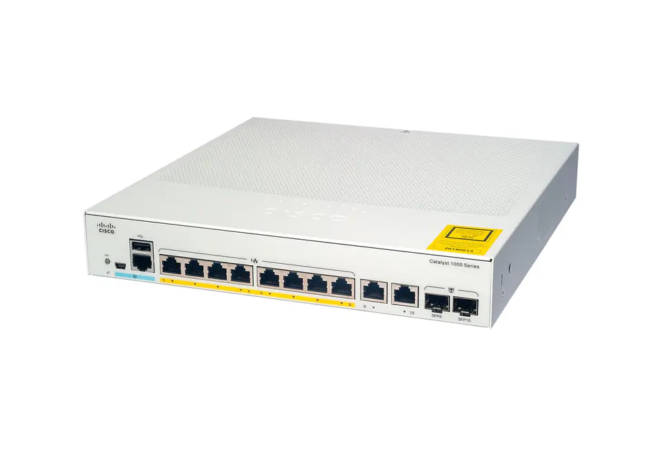 ⁨Cisco Catalyst 1000-8FP-2G-L Network Switch, 8 Gigabit Ethernet (GbE) PoE+ Ports, 120W PoE Budget, two 1 G SFP/RJ-45 Combo Ports, Fanless Operation, Enhanced Limited Lifetime Warranty (C1000-8FP-2G-L)⁩ at Wasserman.eu