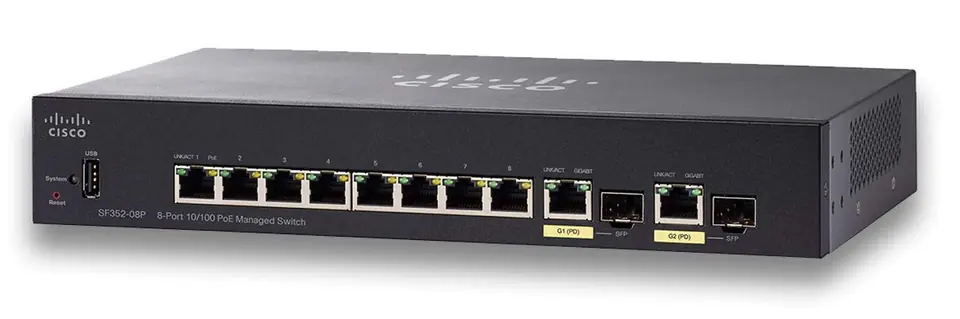 ⁨Cisco Small Business SF352-08P Managed L2/L3 Fast Ethernet (10/100) Power over Ethernet (PoE) 1U Black⁩ at Wasserman.eu
