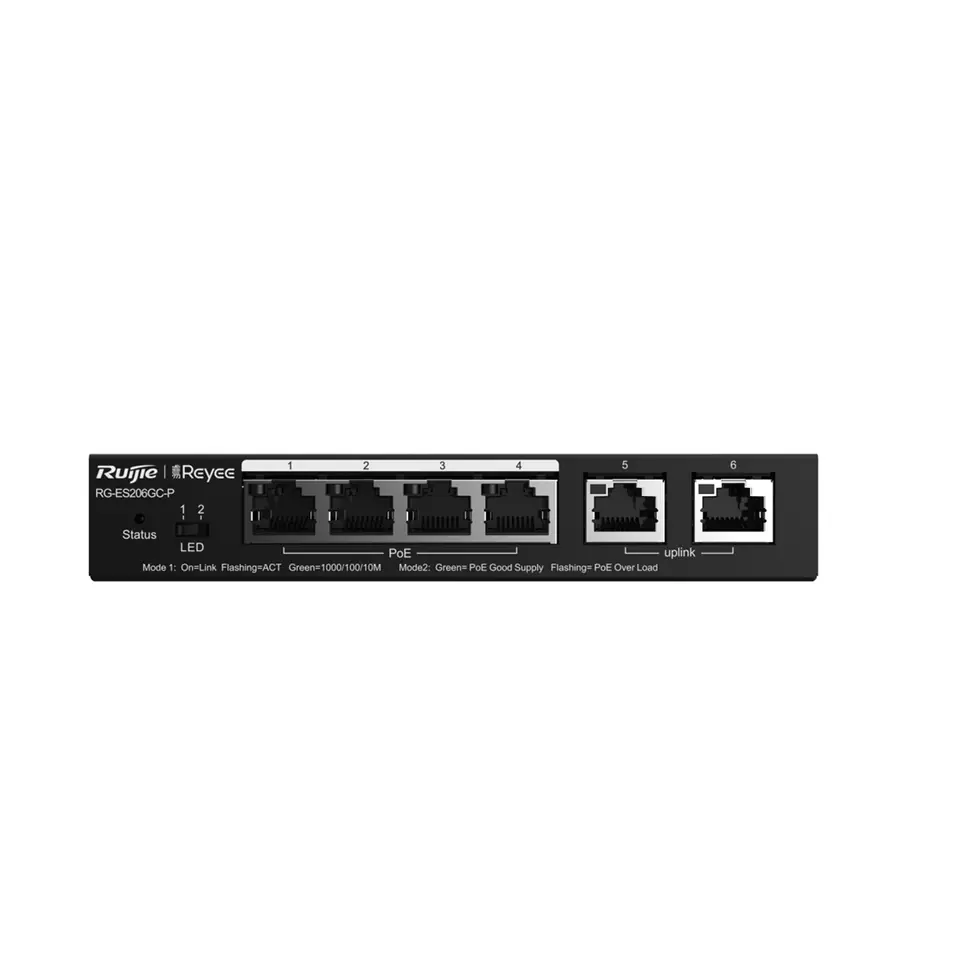 ⁨Ruijie Networks RG-ES206GC-P network switch Gigabit Ethernet (10/100/1000) Power over Ethernet (PoE) Black⁩ at Wasserman.eu