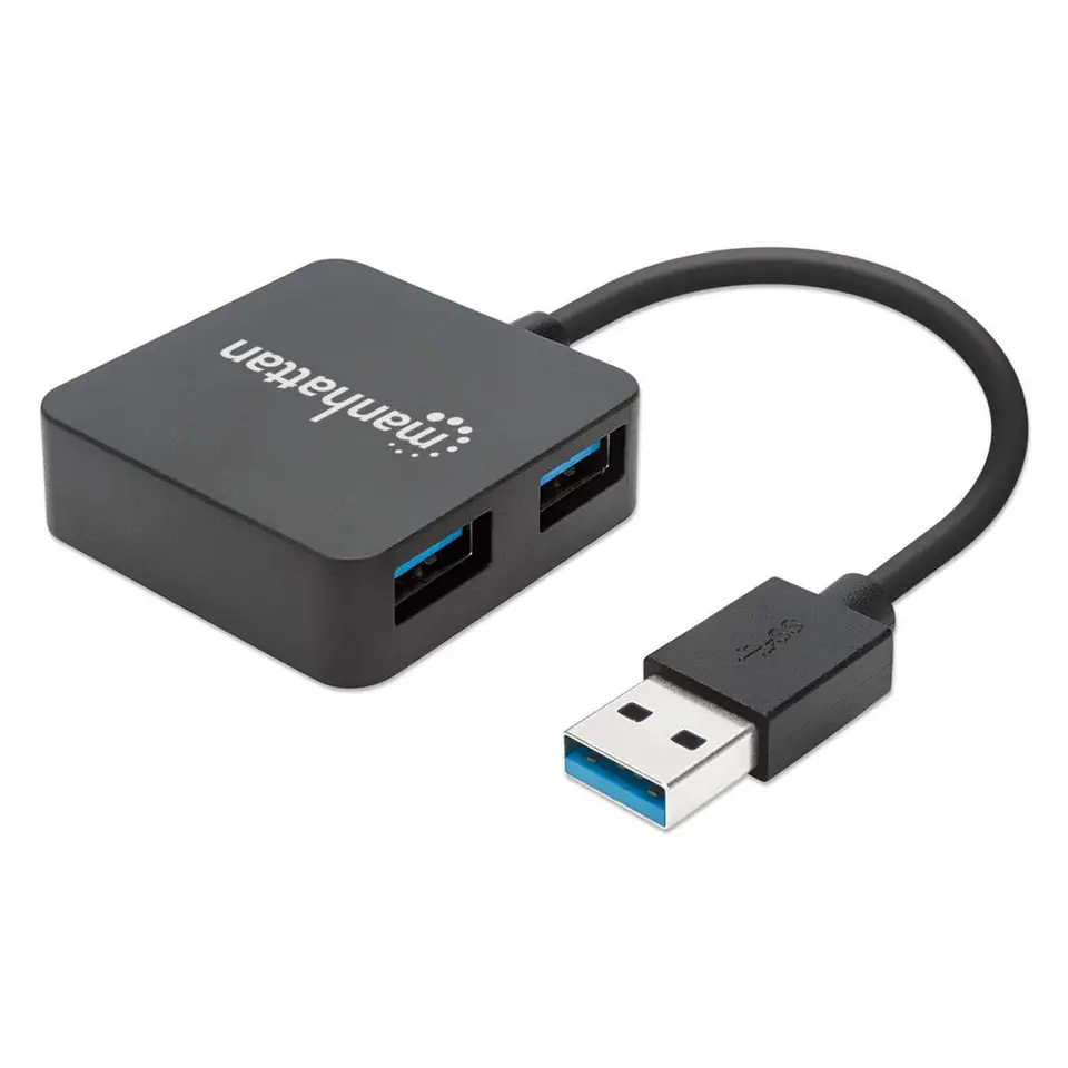 ⁨Manhattan USB-A 4-Port Hub, 4x USB-A Ports, 5 Gbps (USB 3.2 Gen1 aka USB 3.0), Bus Power, Equivalent to ST4300MINU3B, Fast charging x1 Port up to 0.9A or x4 Ports with power jack (not included), SuperSpeed USB, Black, Three Year Warranty, Blister⁩ at Wasserman.eu