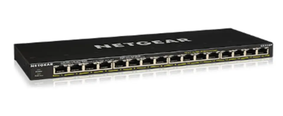 ⁨Netgear GS316P Nie zarządzany Gigabit Ethernet (10/100/1000) Obsługa PoE Czarny⁩ w sklepie Wasserman.eu