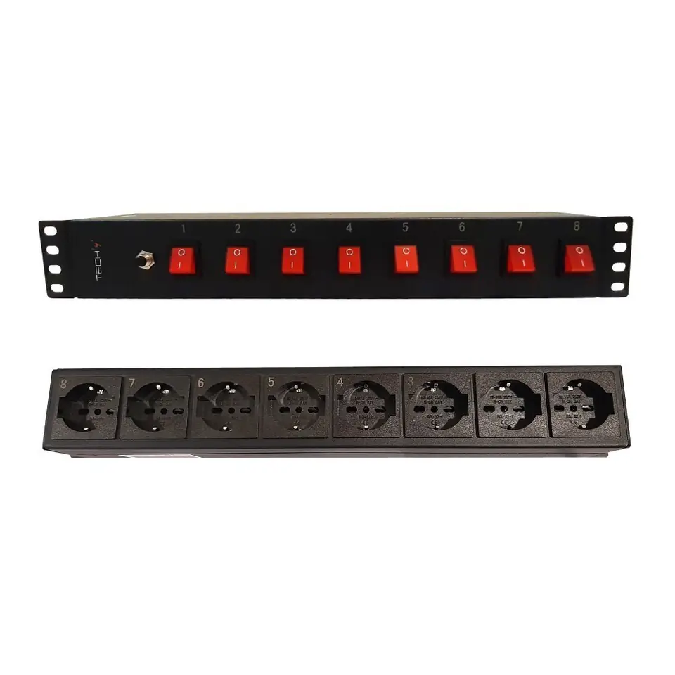 ⁨Rack Strip 19 1.5U, 8x UNEL socket rear, 8x switch front⁩ at Wasserman.eu