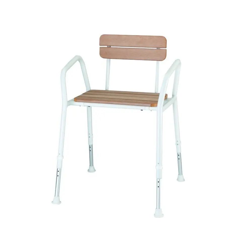 ⁨Wooden shower chair with backrest⁩ at Wasserman.eu