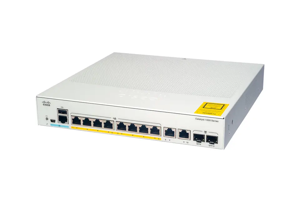 ⁨Cisco Catalyst 1000-8P-E-2G-L Network Switch, 8 Gigabit Ethernet (GbE) PoE+ Ports, 670W PoE Budget, two 1 G SFP/RJ-45 Combo Ports, Fanless Operation, Enhanced Limited Lifetime Warranty (C1000-8P-E-2G-L)⁩ at Wasserman.eu