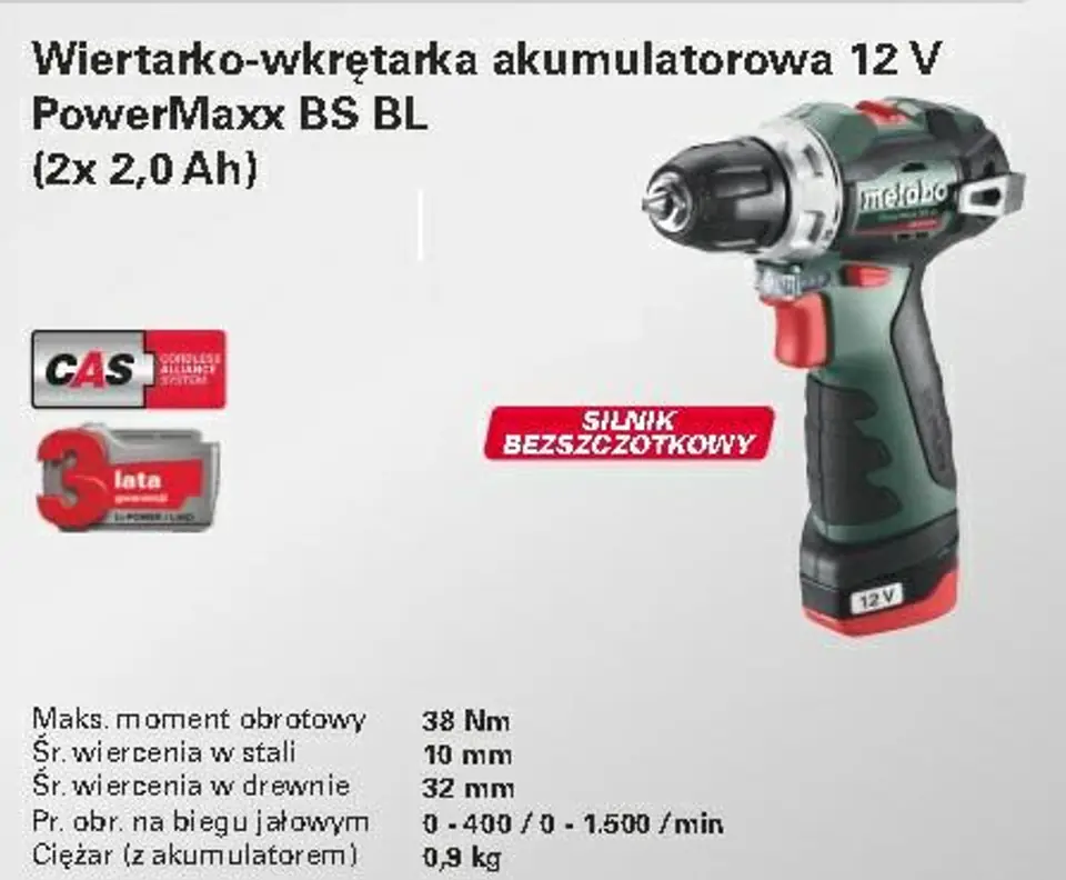 ⁨METABO WIERTARKO-WKRĘTARKA 12V 38Nm 2x2,0Ah BS BL 12⁩ w sklepie Wasserman.eu