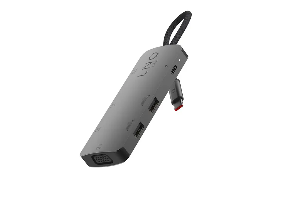 ⁨LINQ HUB USB-C 7IN1 TRIPLE DISPLAY MST (HDMI, DISPLAY & MINI DISPLAYPORT DP1.4, VGA, 2XUSB-A 2.0, USB-C PD100W DO ZASILANIA)⁩ w sklepie Wasserman.eu