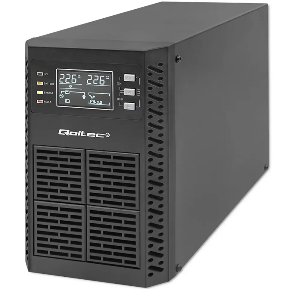 ⁨Qoltec 52280 Uninterruptible Power Supply UPS | 1kVA | 1000W | Power factor 1.0 | LCD | EPO | USB | On-line⁩ at Wasserman.eu