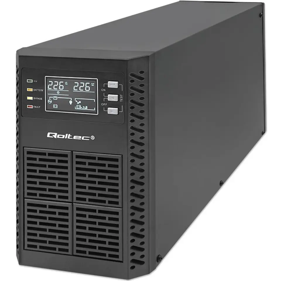 ⁨Qoltec 52281 Uninterruptible Power Supply UPS | 2kVA | 2000W | Power factor 1.0 | LCD | EPO | USB | On-line⁩ at Wasserman.eu