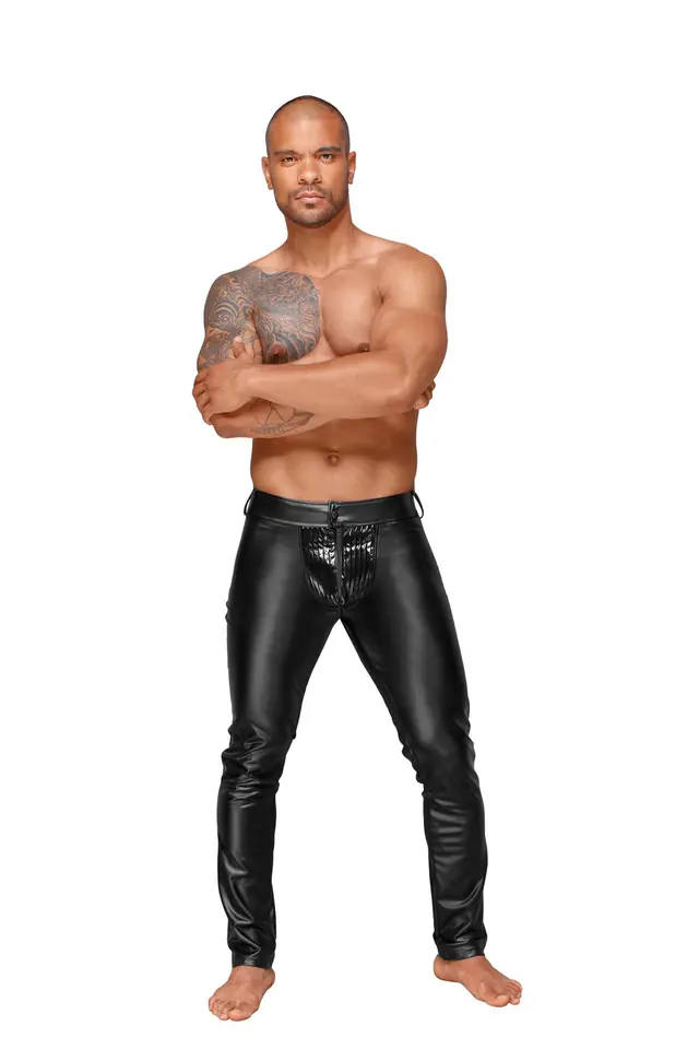 ⁨H051 Powerwetlook men's trousers with decorative PVC pleats M⁩ w sklepie Wasserman.eu