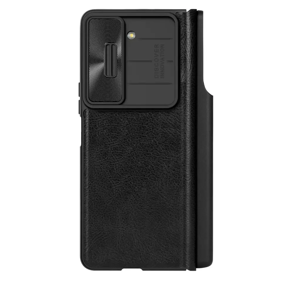 ⁨Skórzane etui z klapką i osłoną aparatu do Samsung Galaxy Z Fold 5 Nillkin Qin Leather Pro - czarne⁩ w sklepie Wasserman.eu