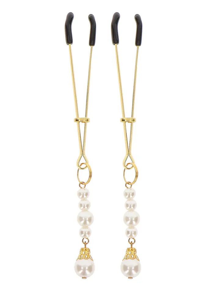 ⁨Złote zaciskane klamerki na sutki z kryształkami Taboom Tweezers With Pearls Gold⁩ w sklepie Wasserman.eu