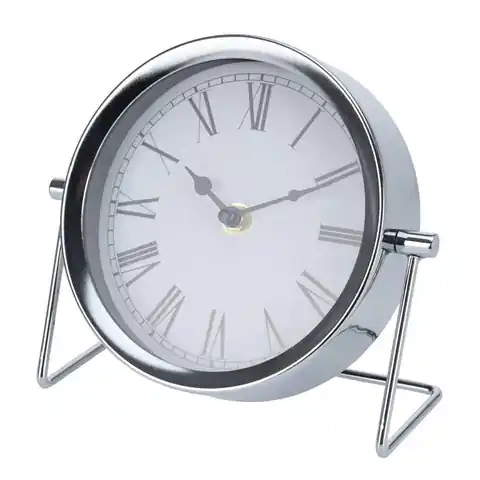 ⁨Zegar stołowy, okrągły, metalowy srebrny⁩ w sklepie Wasserman.eu
