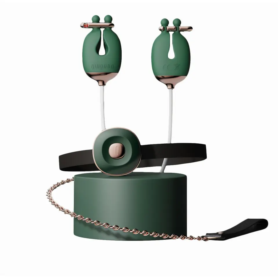 ⁨Qingnan No.2 Vibrating Nipple Clamps and Choker Set Green⁩ w sklepie Wasserman.eu